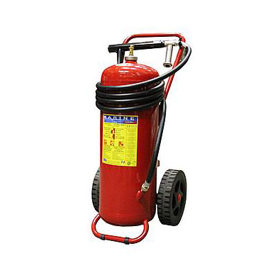 SG00262 Powder Wheeled Extinguisher 50 kgs ABC  (cartridge) This wheeled extinguisher is designed for professional use under severe circumstances, resulting in a high level of quality and ease of use. The cylinder, CE marked, has the welded frame. Ease of mobility is achieved as a result of the large wheels with solid rubber tyres and push bar also ensuring good stability during operation.